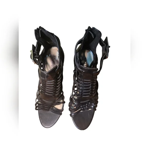 Justfab Helena Black faux leather gladiator platform Heels Sandals Womens 7.5 - Picture 5 of 12